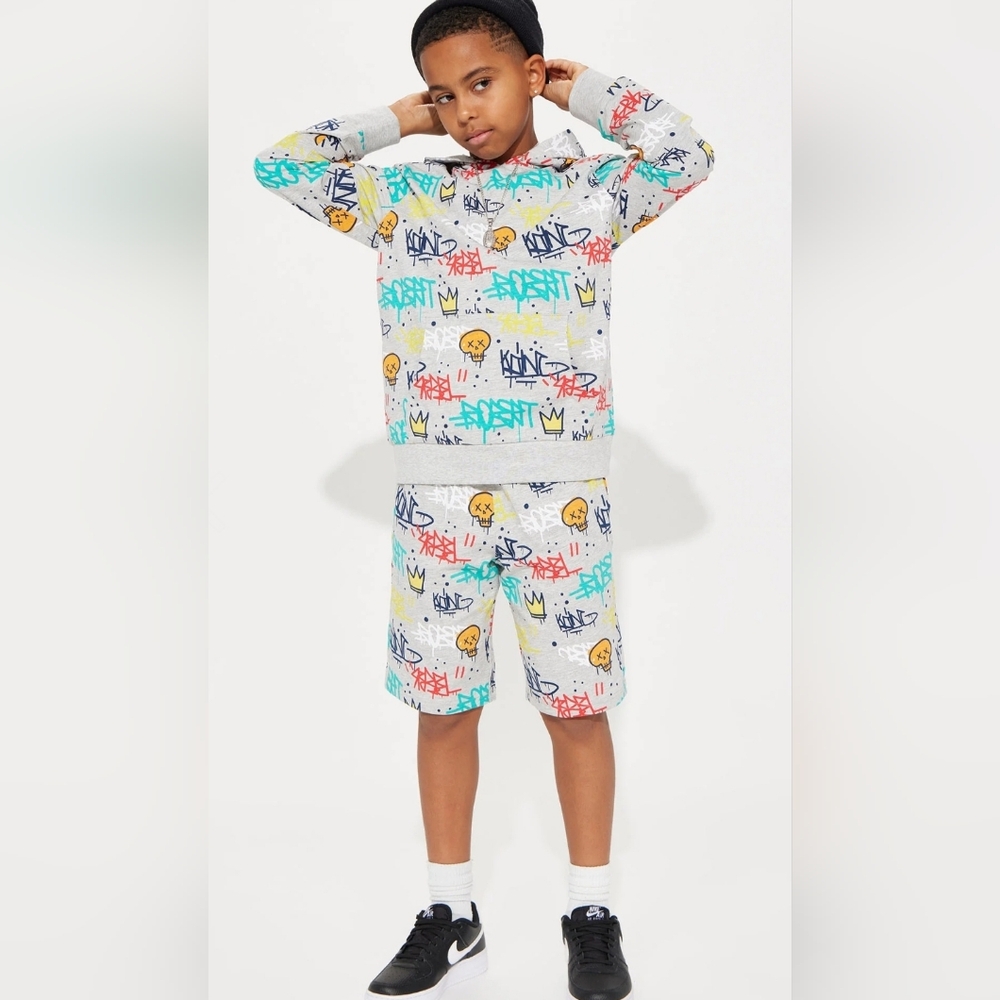 Mini Andrew Hooded Graffiti Short Set - Multi Color Size 16/18 NEW